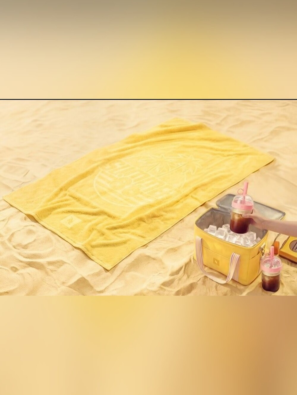 NESPRESSO Yellow Beach Towel with Tropical Summer 86 Graphic NWT